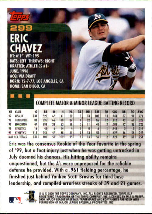 2000 Topps #299 Eric Chavez back image