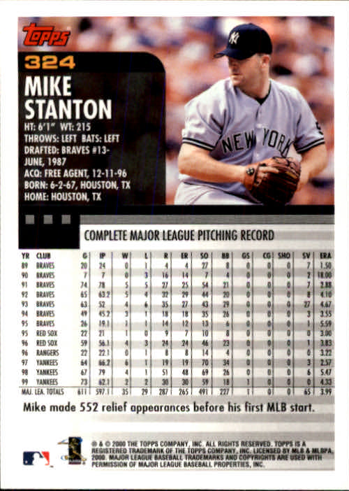 2000 Topps #324 Mike Stanton back image