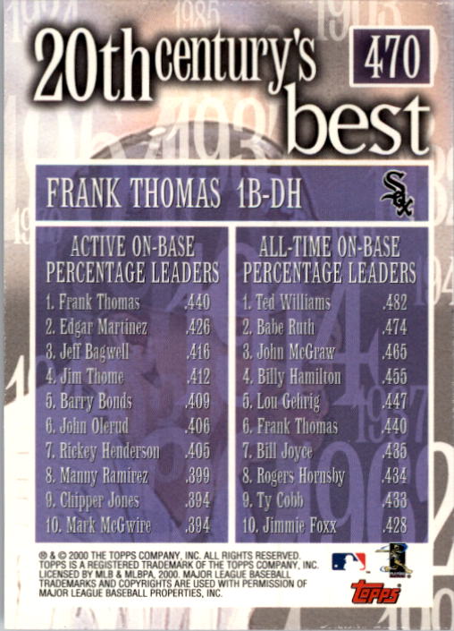 2000 Topps #470 Frank Thomas 20CB back image