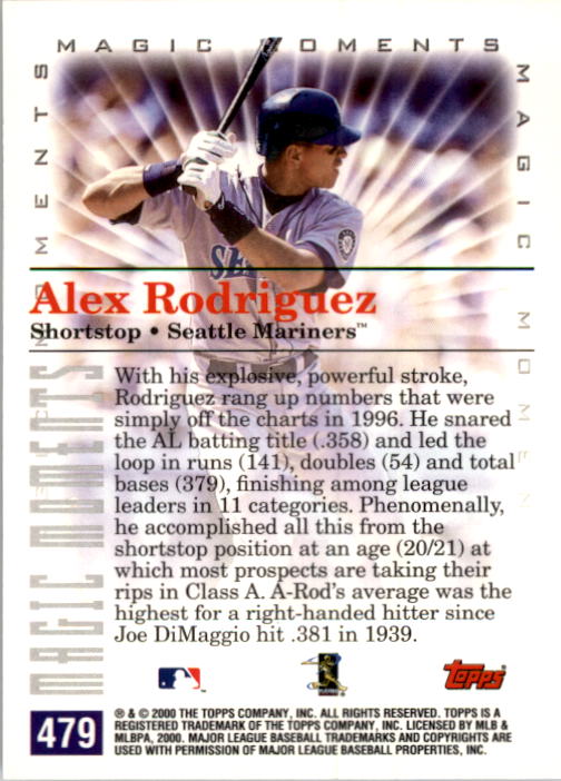 2000 Topps #479A A.Rodriguez MM 40HR/40SB back image