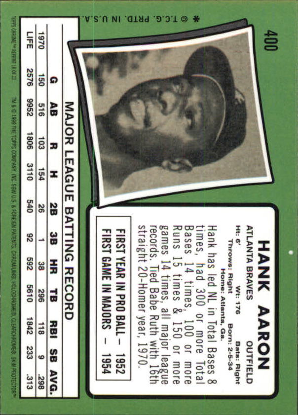 2000 Topps Aaron Chrome #18 Hank Aaron 1971 back image