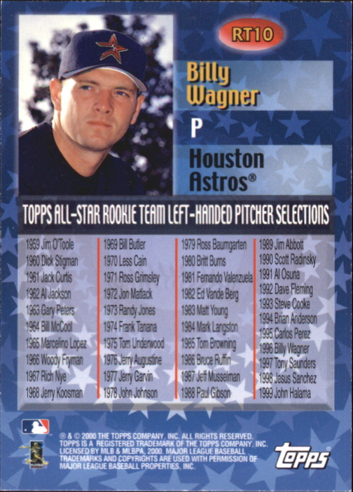2000 Topps All-Star Rookie Team #RT10 Billy Wagner back image
