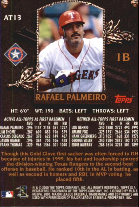 2000 Topps Limited All-Topps #AT13 Rafael Palmeiro back image