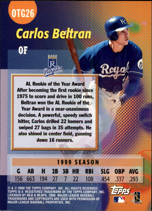 2000 Topps Limited Own the Game #OTG26 Carlos Beltran back image
