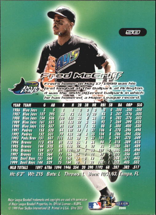 2000 Ultra #58 Fred McGriff back image