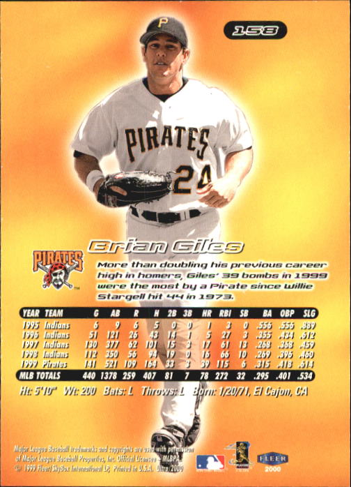 2000 Ultra #158 Brian Giles back image