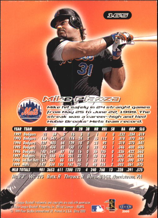 2000 Ultra #165 Mike Piazza back image
