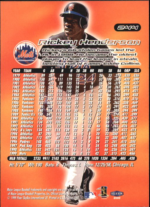 2000 Ultra #244 Rickey Henderson back image