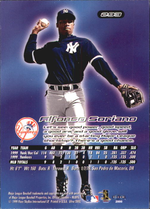 2000 Ultra #293 Alfonso Soriano PROS back image