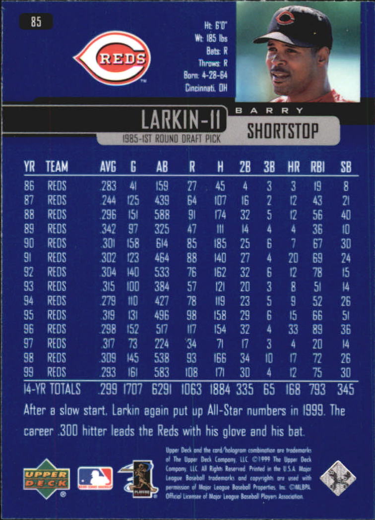 2000 Upper Deck #85 Barry Larkin back image