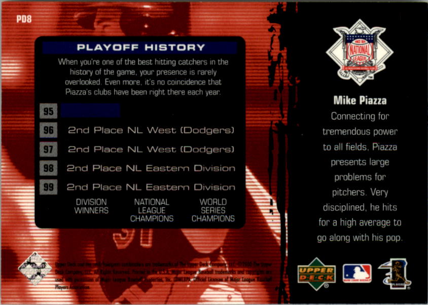2000 Upper Deck Pennant Driven #PD8 Mike Piazza back image