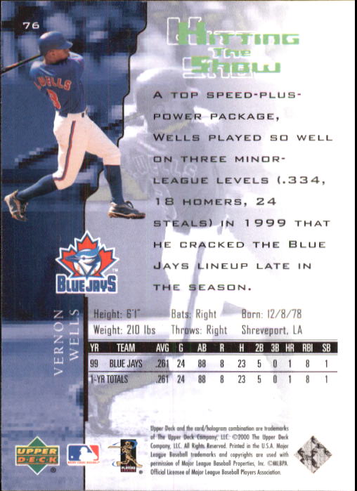 2000 Upper Deck Hitter's Club #76 Vernon Wells HS back image