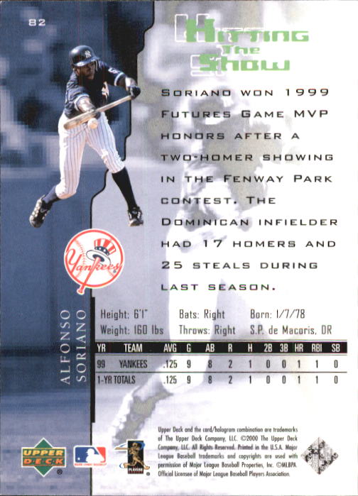 2000 Upper Deck Hitter's Club #82 Alfonso Soriano HS back image