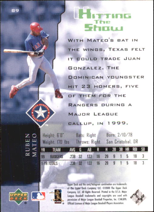 2000 Upper Deck Hitter's Club #89 Ruben Mateo HS back image