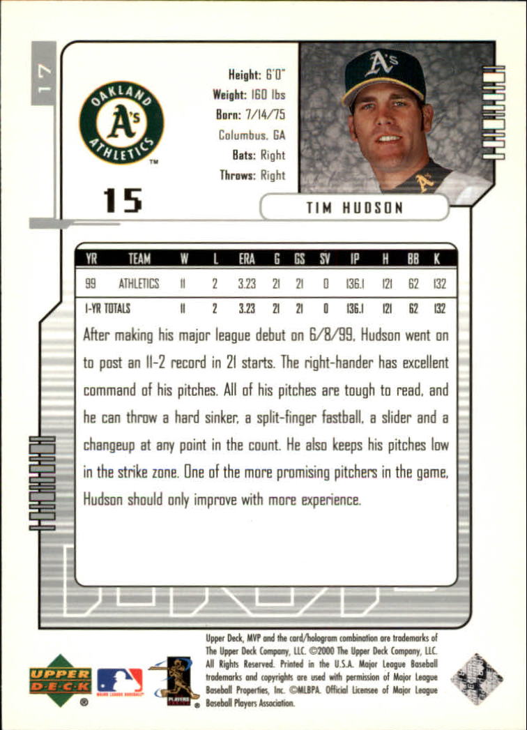 2000 Upper Deck MVP Silver Script #17 Tim Hudson back image