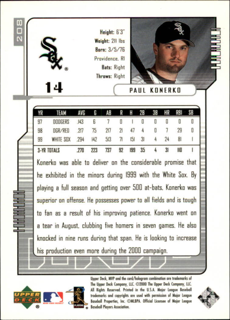 2000 Upper Deck MVP Silver Script #208 Paul Konerko back image