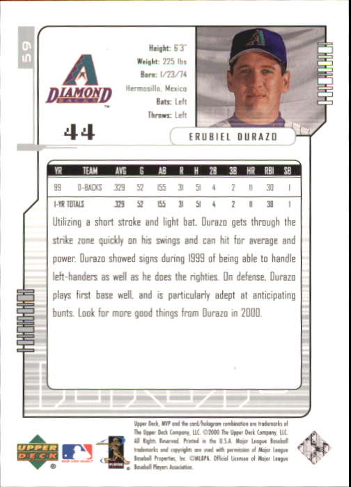 2000 Upper Deck MVP Super Script #59 Erubiel Durazo back image