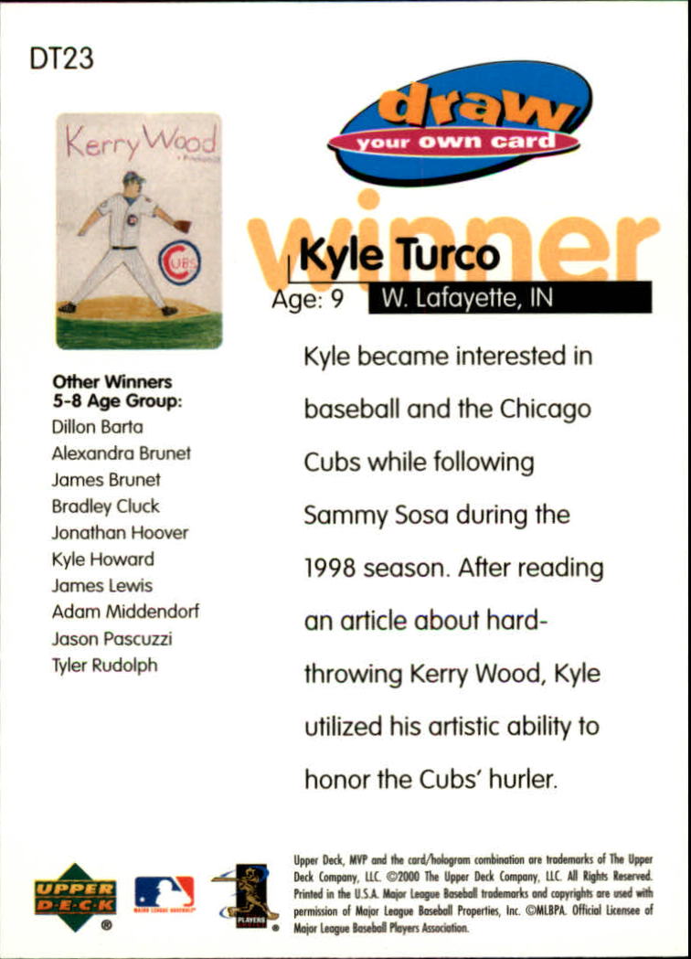 2000 Upper Deck MVP Draw Your Own Card #DT23 Kerry Wood back image