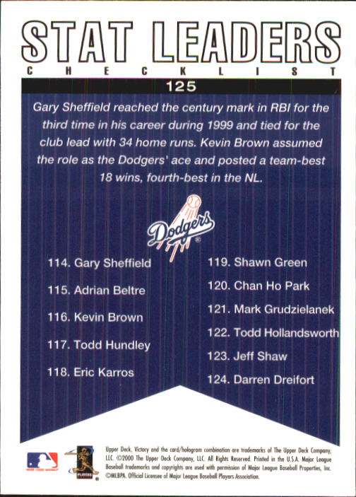 2000 Upper Deck Victory #125 G.Sheffield/K.Brown CL back image