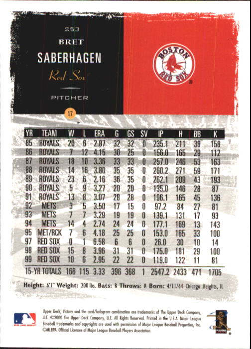 2000 Upper Deck Victory #253 Bret Saberhagen back image