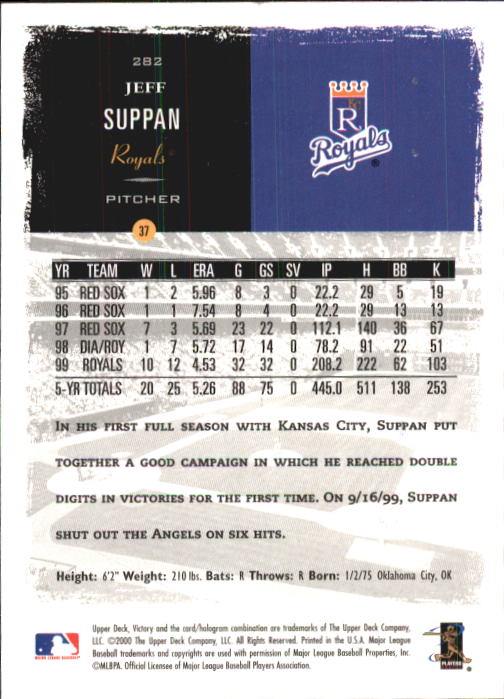 2000 Upper Deck Victory #282 Jeff Suppan back image