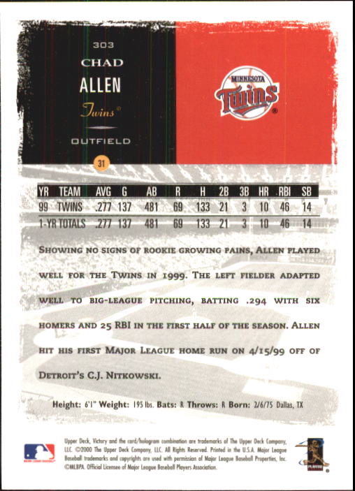 2000 Upper Deck Victory #303 Chad Allen back image