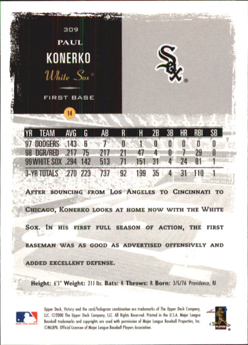 2000 Upper Deck Victory #309 Paul Konerko back image