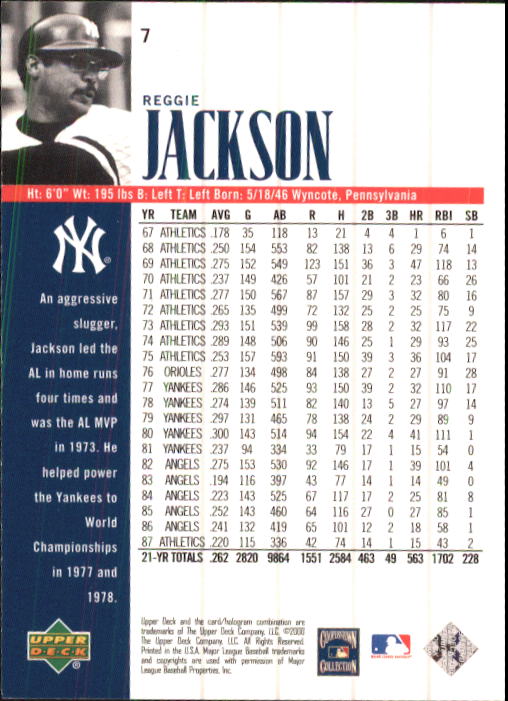 2000 Upper Deck Yankees Legends #7 Reggie Jackson back image