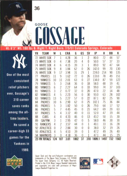 2000 Upper Deck Yankees Legends #36 Goose Gossage back image