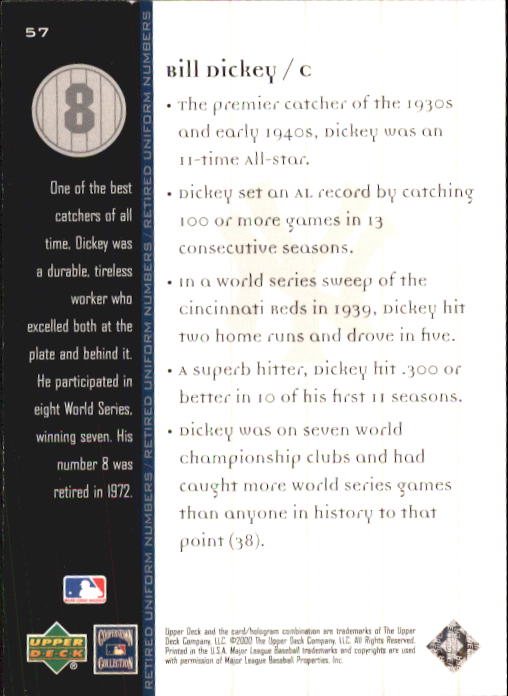 2000 Upper Deck Yankees Legends #57 Bill Dickey MN back image