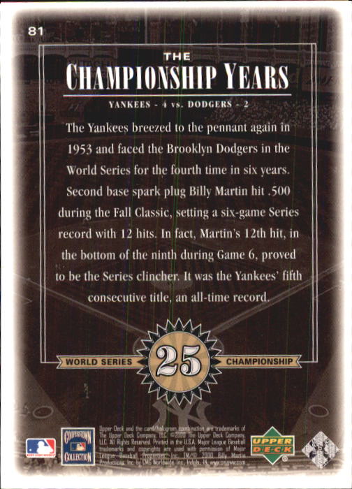 2000 Upper Deck Yankees Legends #81 Billy Martin '53 TCY back image