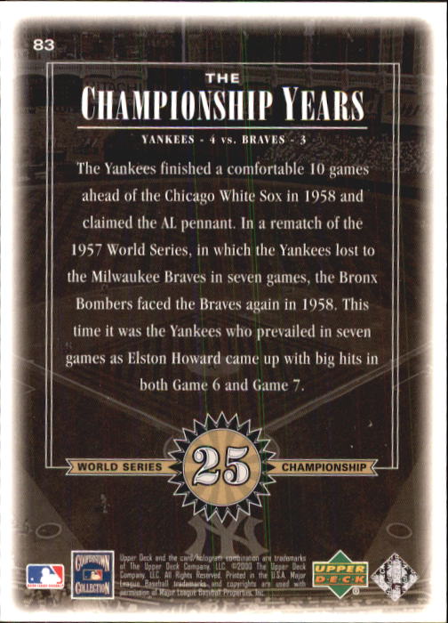 2000 Upper Deck Yankees Legends #83 Elston Howard '58 TCY back image