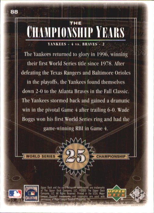 2000 Upper Deck Yankees Legends #88 Wade Boggs '96 TCY back image