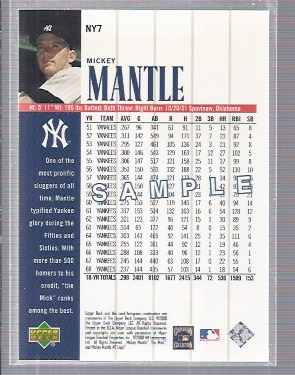 2000 Upper Deck Yankees Legends #NNO Mickey Mantle Promo back image