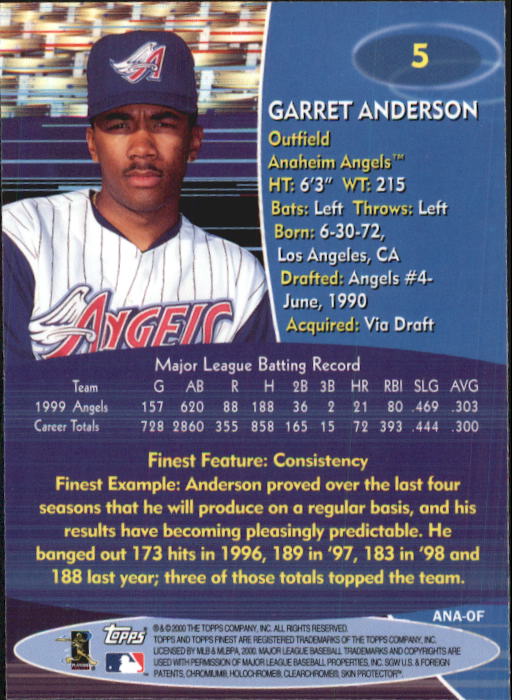 2000 Finest #5 Garret Anderson back image