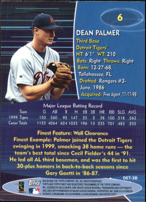 2000 Finest #6 Dean Palmer back image