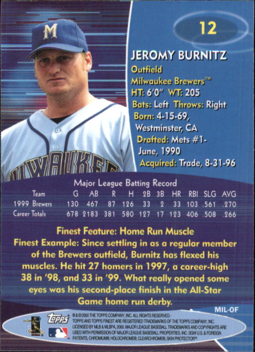 2000 Finest #12 Jeromy Burnitz back image