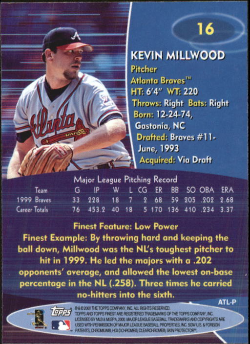 2000 Finest #16 Kevin Millwood back image