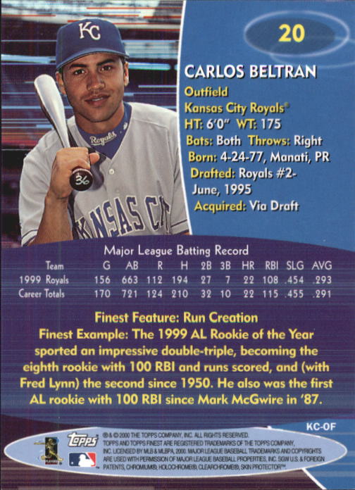 2000 Finest #20 Carlos Beltran back image