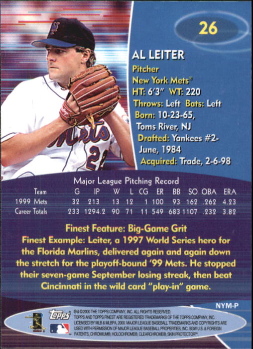 2000 Finest #26 Al Leiter back image