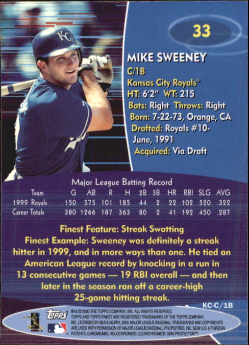 2000 Finest #33 Mike Sweeney back image