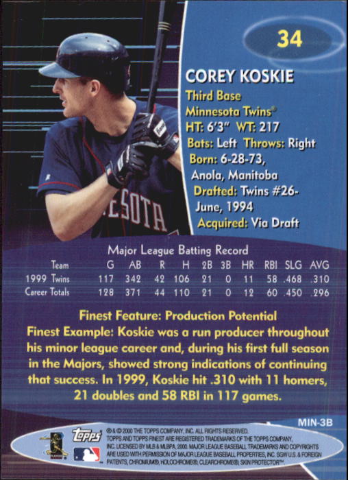 2000 Finest #34 Corey Koskie back image