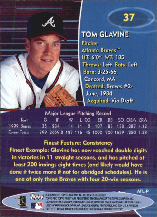 2000 Finest #37 Tom Glavine back image