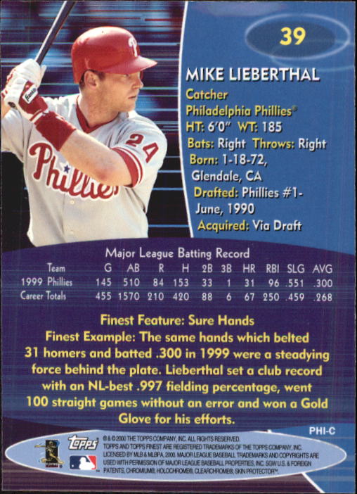 2000 Finest #39 Mike Lieberthal back image