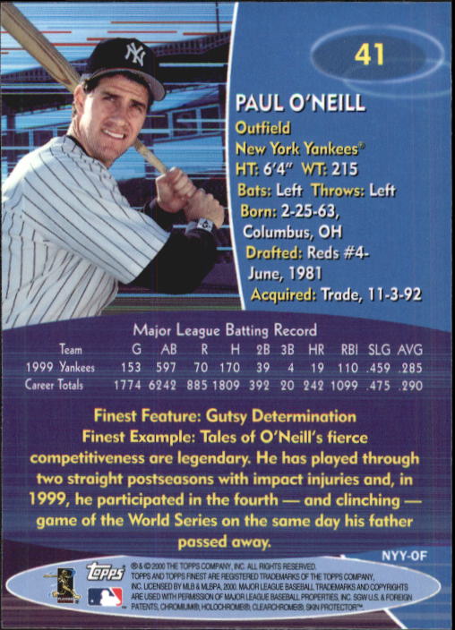2000 Finest #41 Paul O'Neill back image