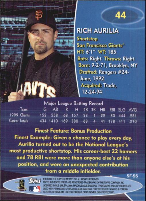 2000 Finest #44 Rich Aurilia back image