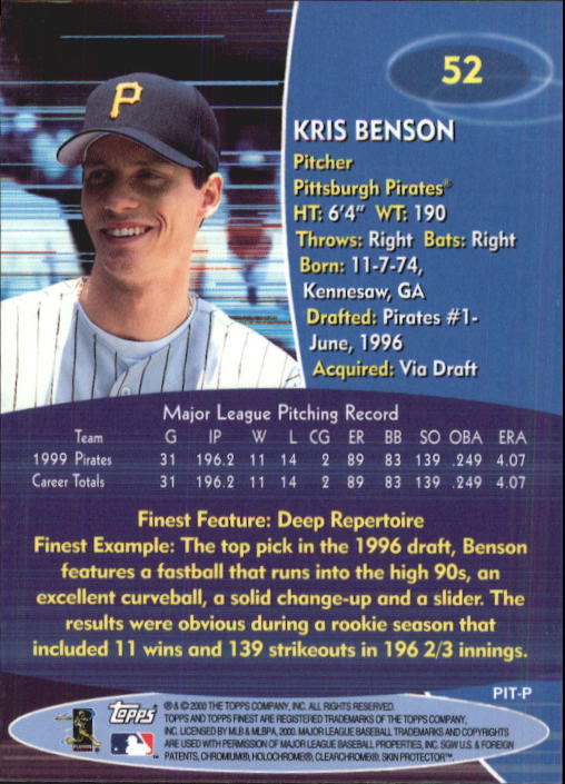 2000 Finest #52 Kris Benson back image
