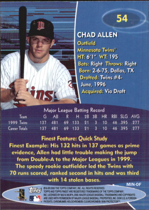 2000 Finest #54 Chad Allen back image