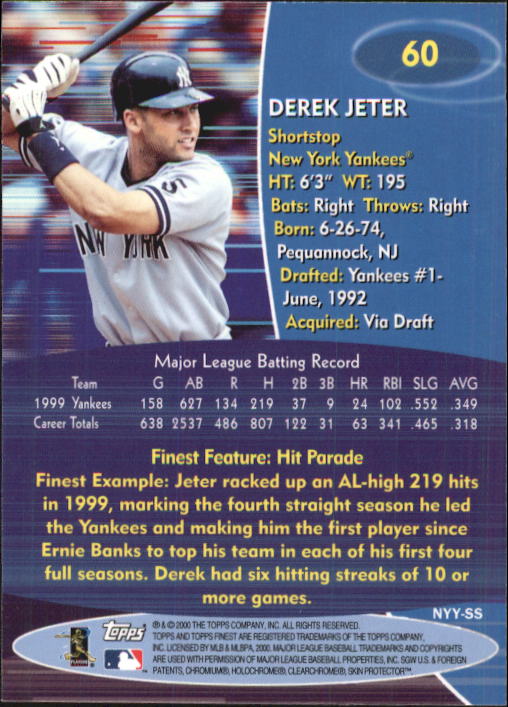 2000 Finest #60 Derek Jeter back image