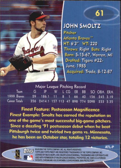 2000 Finest #61 John Smoltz back image